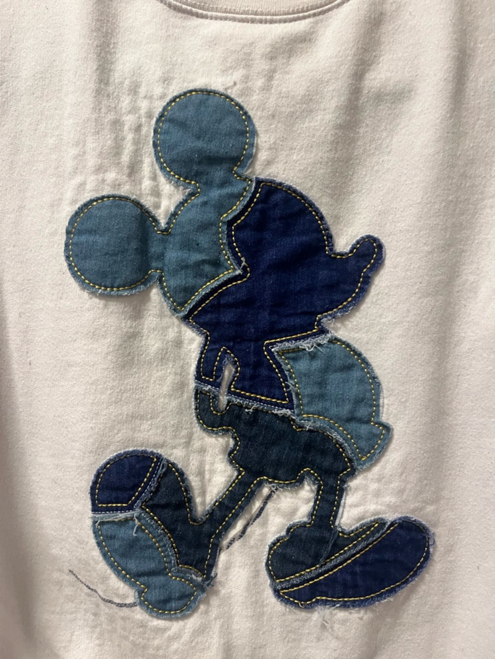 Disney White Sweatshirt with Denim Mickey Light and Dark Blue Accent. Size Small - Picture 3 of 6